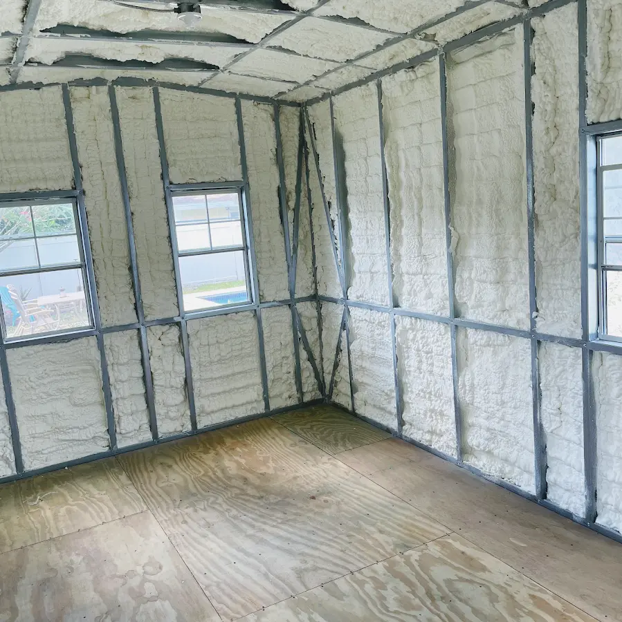 Closed-cell spray foam insulation applied to wall cavities in a residential project in Charleston